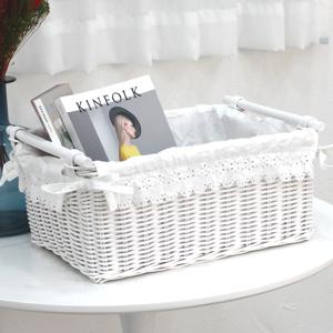 낮은 손잡이 라탄바구니 화이트 등나무 수납바구니 B908