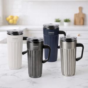 플리츠 진공 핸들머그 500ml 보온 보냉 차량용 진공텀블러 휴대용