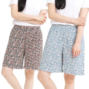 2종세트 플라워 플리츠 반바지 주름팬츠 할머니바지 고무줄 몸빼바지 이지웨어