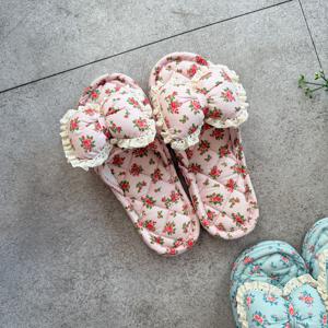 통통 리본 레이스 쿠션실내화 편안한 거실화 2color