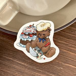 화이트데이 발렌타인 선물포장 디저트 구디백 베이킹 베어 모양 스티커 20매