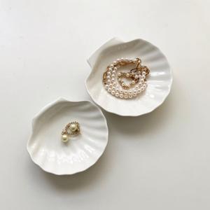 화이트 조개 장식 촬영소품 악세사리 세라믹 트레이 캔들받침 스몰