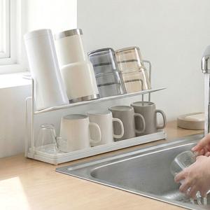 2단 컵 건조대 컵걸이 식기 건조 물빠짐 트레이 컵선반 컵건조트레이 싱크대