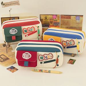 레트로 배색 포인트 사각 대용량 다용도 멀티 필통 감성 한스푼 데일리 (3colors)