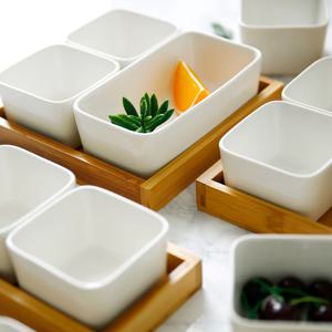 플라라 서빙 플레이트 나눔 도자기 접시+우드트레이 세트_정사각 2p+직사각1p