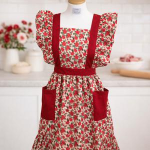 빈티지 레드로즈 프릴 원피스형 앞치마