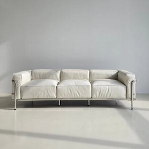 구스폼 3인용 오프화이트 천연소가죽 소파