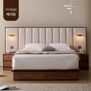엘사 침대프레임 고무나무 원목 패브릭 수납형 (조명 폅탁 별도 판매)