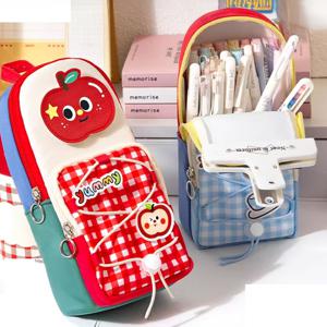 디저트 체크포켓 세로 파우치 대용량 다용도 멀티 필통 감성포인트 (3colors)