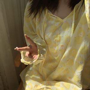 빅레몬 순면 이중거즈 사계절 긴팔 파자마 세트 1color