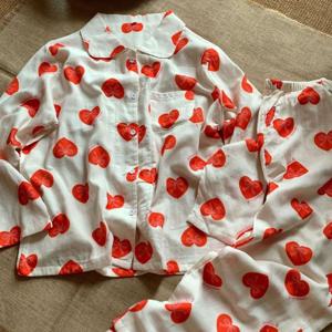 러브레터 빅하트 순면 이중거즈 사계절 긴팔 파자마 세트 1color