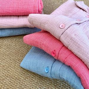 베이직 솔리드 4중거즈 순면 사계절 긴팔 파자마 세트 3color