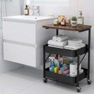 3단 접이식 사이드테이블 트롤리 이동식 수납선반 미니책상 간이식탁