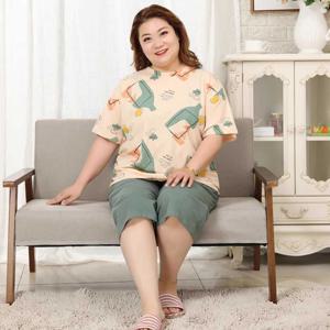 빅사이즈 순면 여성 잠옷 세트 여자 파자마 홈웨어 여름 실내복 반팔 7부바지