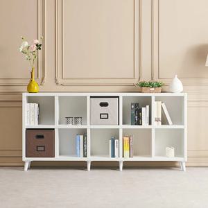 모던 받침 다리 튼튼한 화이트 긴 가로 10칸 책장 깔끔한 책꽂이 장식장