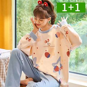 1+1 여자잠옷 긴팔상하세트 홈웨어 파자마 봄 가을 여성 수면 잠옷세트