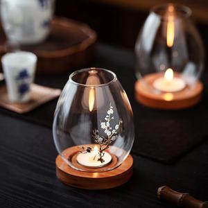 57도씨 유리돔 티라이트 홀더 우드 캔들 촛대