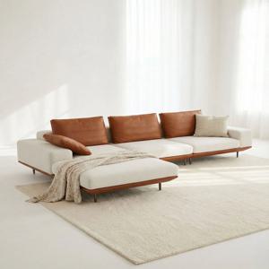 가죽 패브릭 투톤 '카라 소파'(4인용/4인 카우치형/등받이양면/천연가죽/국내제작)