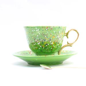 누아 뿌앙 그린 골드 찻잔 커피잔세트 명품 예쁜 고급 감성 이니셜 각인