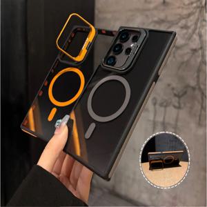 적용 갤럭시 S26 울트라 플러스 케이스 반투명 메탈렌즈 스탠드 맥세이프