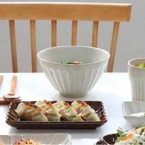 시노기 플라워 화이트/카멜 여름 넓은 냉면그릇 비빔기 면기 1+1 (총 2P)