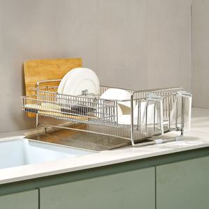 프리미엄 304 올스텐 1단 물빠짐 식기건조대 (접시꽂이+컵걸이+도마거치+다용도바스켓)
