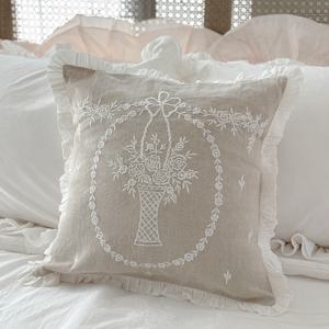 꽃바구니 자수쿠션 플라워바스켓 45x45 예쁜 소파 침대 쿠션커버 (솜 미포함)