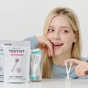 투스잇 5 in 1 일회용 미니 칫솔 휴대용 여행용 치실 이쑤시개 혀클리너 10개입