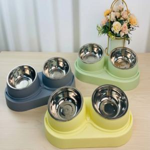 강아지밥그릇 고양이 밥그릇 물그릇 각도 스테인레스 세라믹 도자기 식기 2구