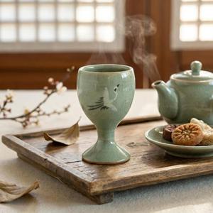 이천도자기 청자 학그림 전통 찻잔 1p 선물용 술잔 다기 다도구