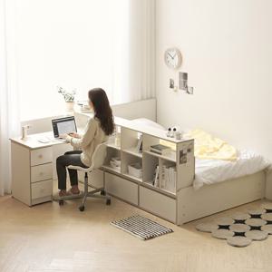 이지룸 파티션 책장 수납 슈퍼싱글 침대 프레임 SS 침대책상세트 (매트리스 선택)