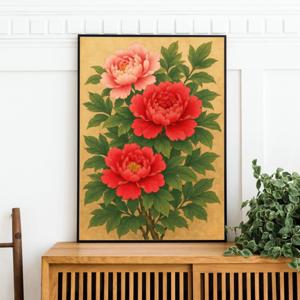 목단꽃 모란꽃 목단 모란 그림 일러스트 포스터 목단화 재물운 금전운 풍수 인테리어 액자