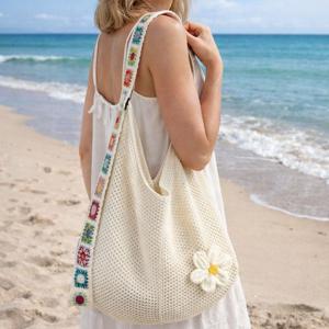 꽃자수 매쉬 가방 여름 숄더백 비치백 뜨개 가방 에코백