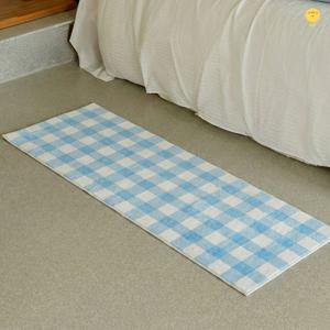 귀여운 파스텔 블루 체크 침실 포인트 긴 러그 3size_주방 거실 매트 카페트