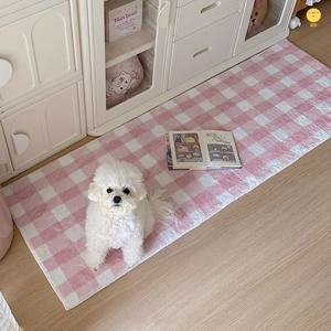 귀여운 파스텔 핑크 체크 침실 포인트 긴 러그 3size_주방 거실 매트 카페트