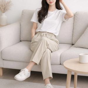 여름 세미일자 밴딩바지 스트링 데일리룩 슬랙스 린넨 마 느낌 팬츠