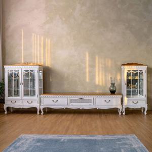 푸트리 프렌치 엔틱 원목 TV 거실장세트 A타입