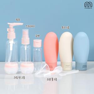 소프 휴대용 세면도구 파우치 세트 여행용 11종 공병 세트 실리콘 소분 튜브 스프레이 용기