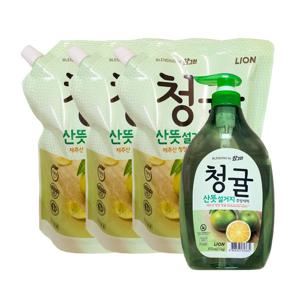참그린 청귤 산뜻설거지 주방세제 용기 1kg+리필 1kg x 3개