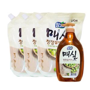 참그린 매실 청정설거지 주방세제 용기 1kg+리필 1kg x 3개