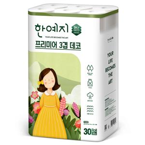 프리미어 3겹 데코 천연펄프 화장지 30m 30롤 1팩