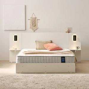 한샘몰pick 보니애 룬덴 LED 조명 호텔 수납 침대 프레임 Q+협탁2EA (매트 선택)