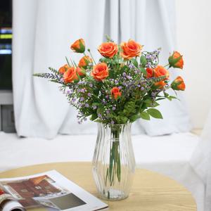 쥬시 오렌지 장미 믹스 유리세트 센터피스 생화같은 테이블 감성 인테리어 소품 유리화병