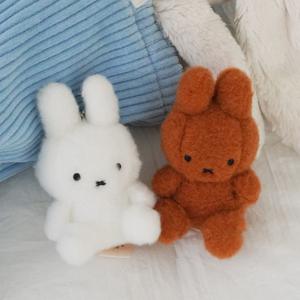 정품 MIFFY 미피 인형 키링 귀여운 토끼 - 11CM 크리미 양모 동물 키홀더 가방 참
