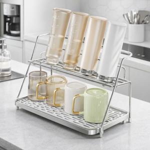 스텐 2단 컵건조대 텀블러 건조대 물빠짐 트레이 포함 주방 컵거치대 싱크대 정리대