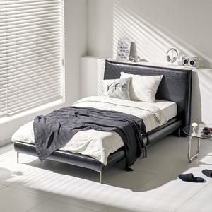 엘론 라인 블랙 가죽 침대 프레임 SS/Q 저상형 모던 디자인