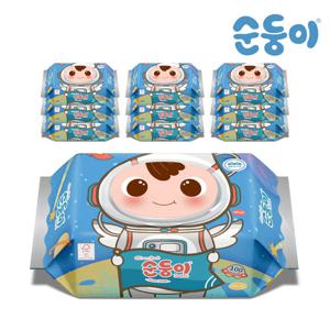 순둥이 비행사 에디션 아기물티슈 캡형 100매 10팩 (aBpC-01)