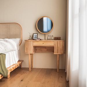 [리퍼] 헤세 내추럴 원목 수납 화장대(거울 포함)