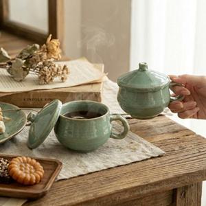 이천도자기 청자 부부 뚜껑 커피잔 세트 선물용 찻잔 다기 다도구