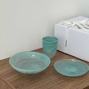 선물포장상품 3월탄생석 샐러드 디쉬20cm+트라이앵글접시+컵300ml 아쿠아마린